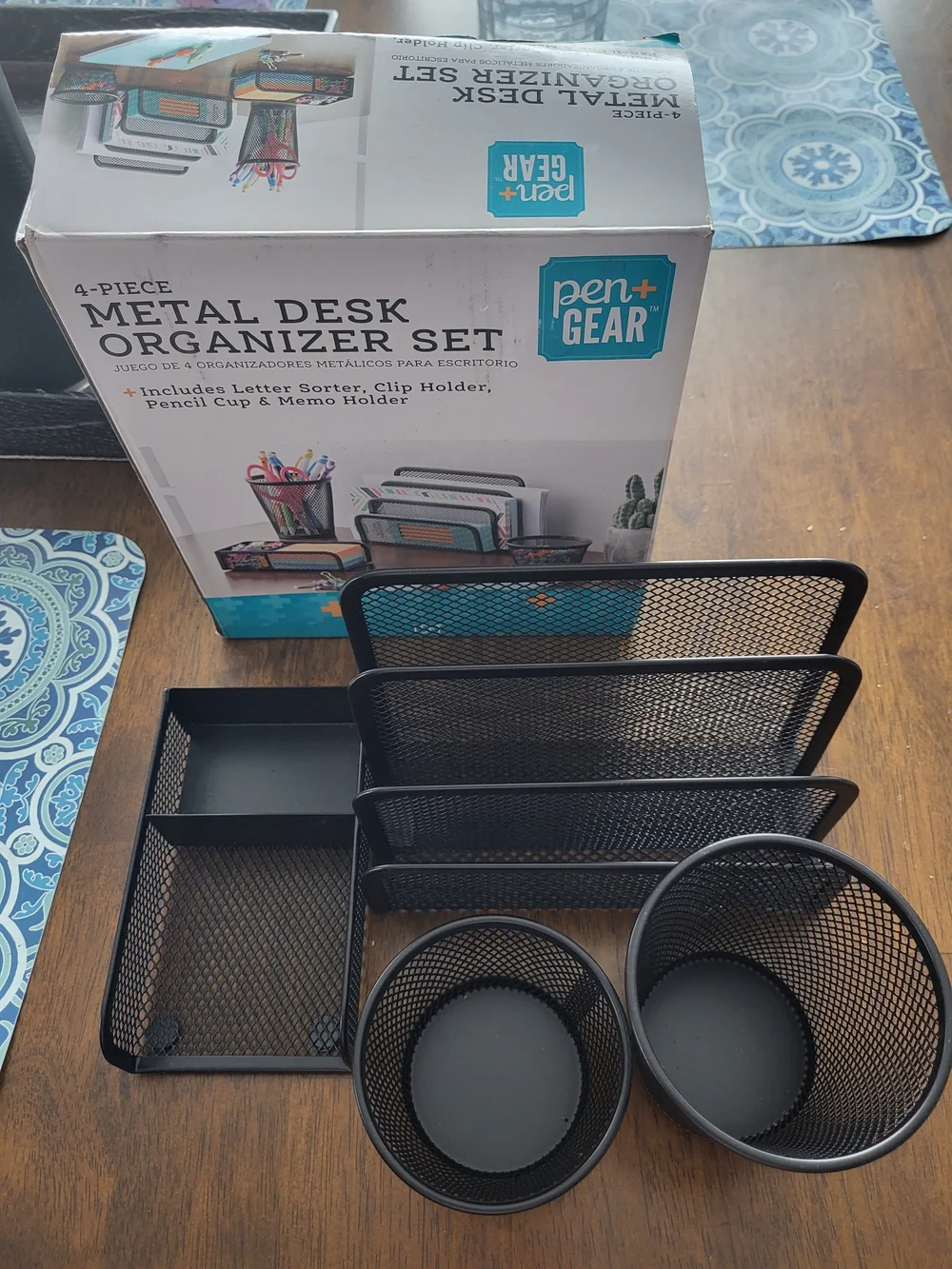 Pen+Gear Black Metal Desk Organizer Set - 4 Piece